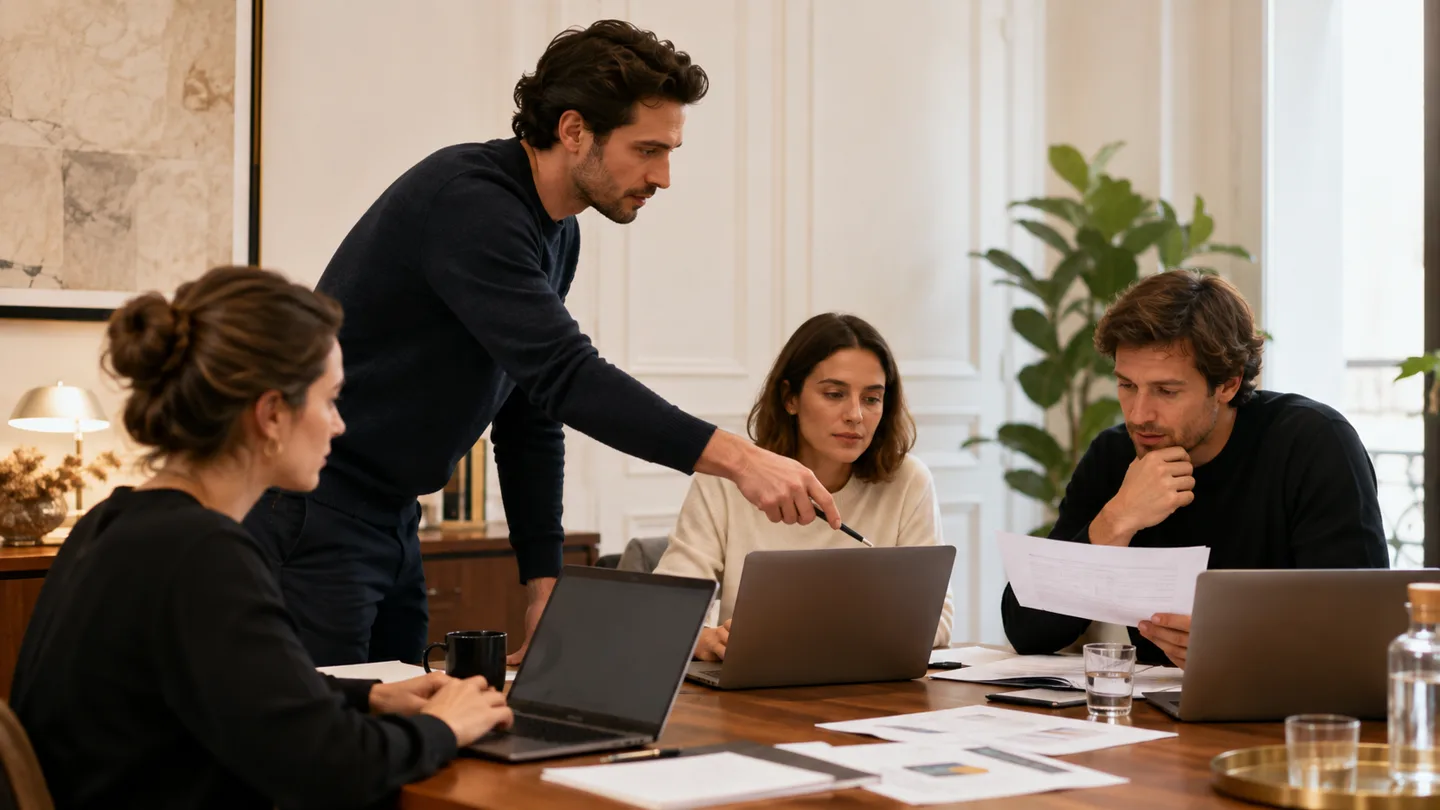 Un formateur accompagne une équipe dans la rédaction et la vérification de prompts professionnels.
