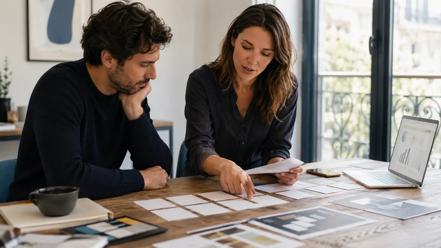 Deux professionnels structurent un parcours client et un plan de marketing digital.