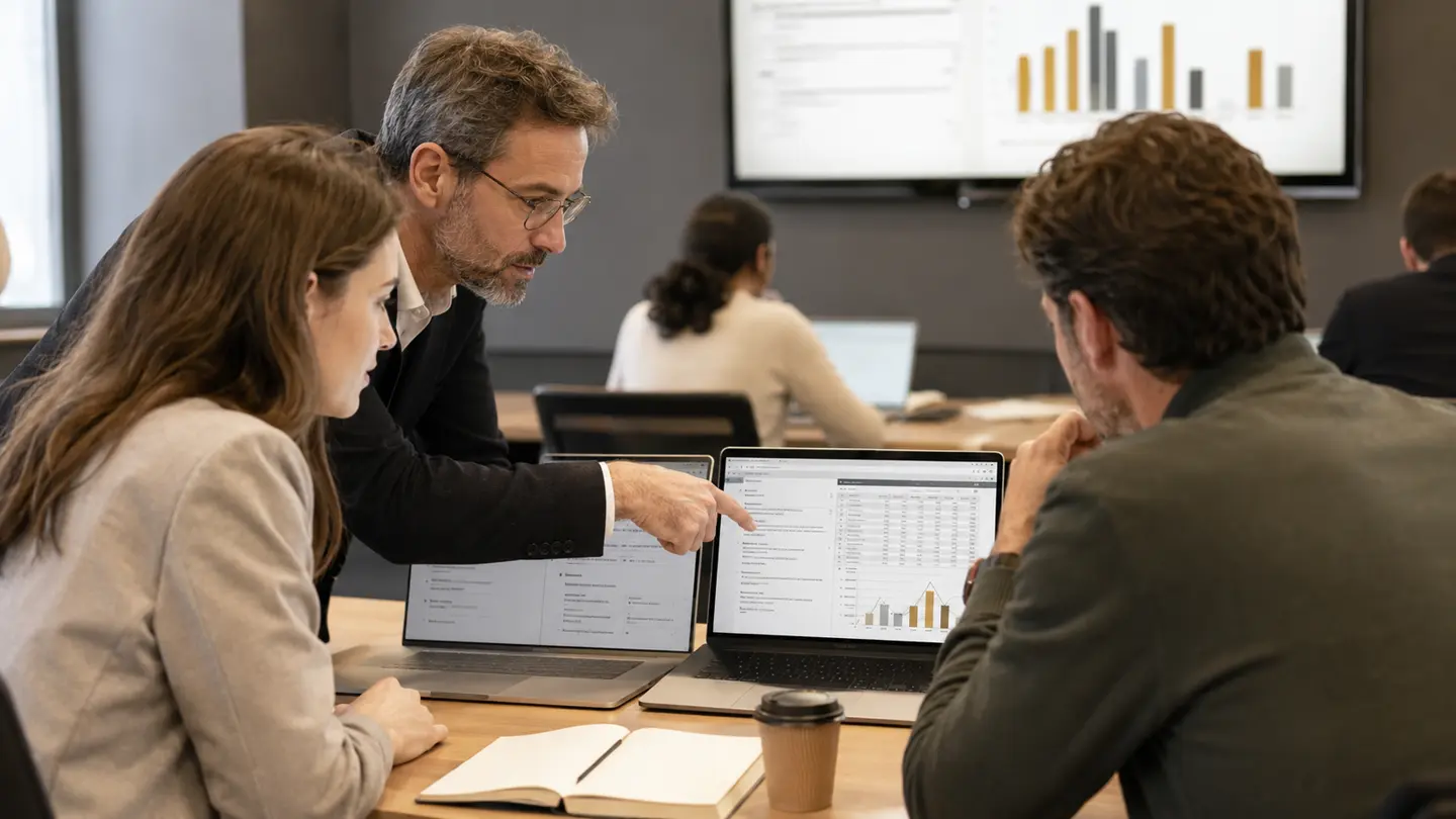Un analyste confronte un tableau Excel à des suggestions d’intelligence artificielle avant de valider ses calculs.